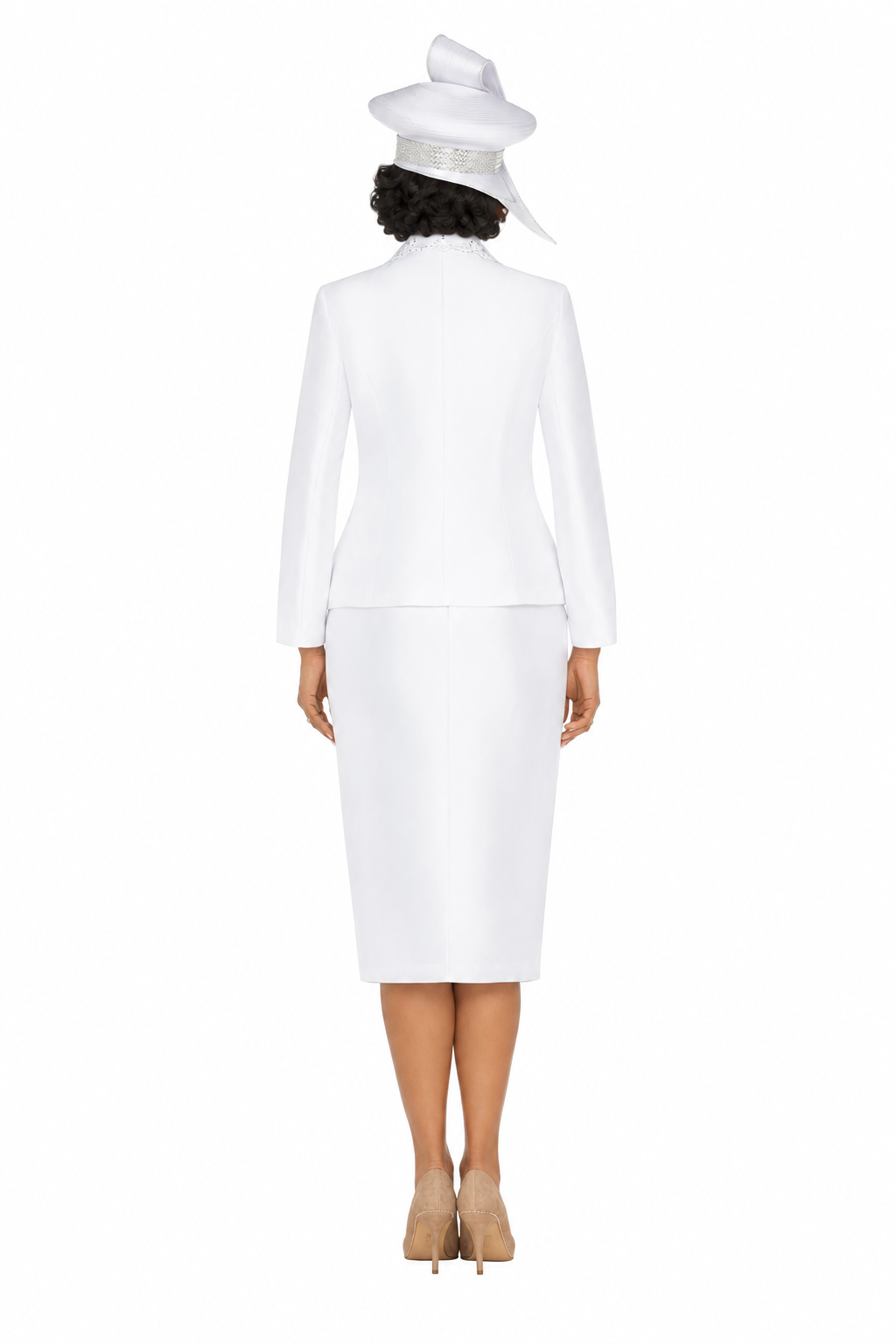 3pc Silky Twill Skt Suit w/ Cutouts & Stones-Plus
