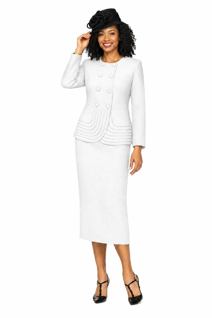 2pc Dbl Brstd Tiered Peplum Jkt Skt Suit-Plus