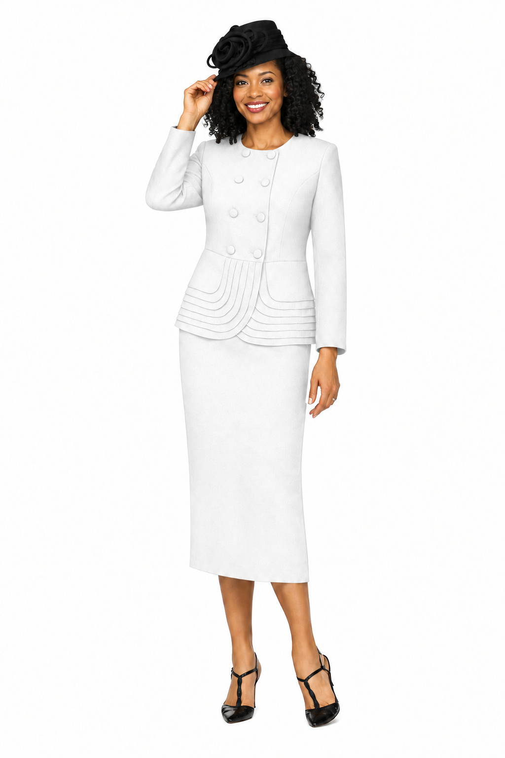 2pc Dbl Brstd Tiered Peplum Jkt Skt Suit