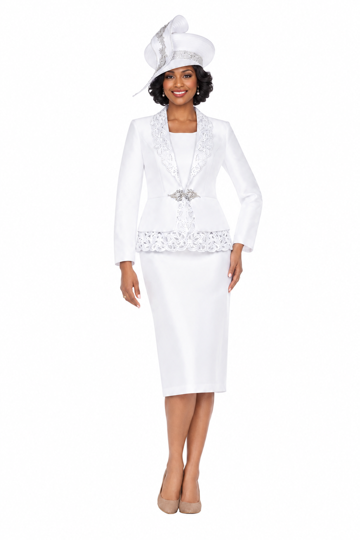 3pc Silky Twill Skt Suit w/ Cutouts & Stones-Plus