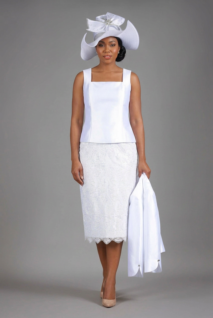 3pc Silky Twill&Lux Lace Combo Skt Suit