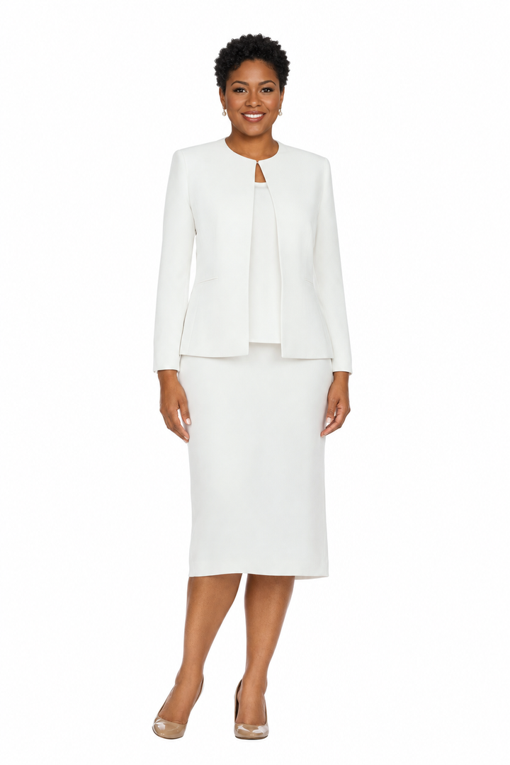 3pc Round Neck Clean Lines Skirt Suit - Plus size