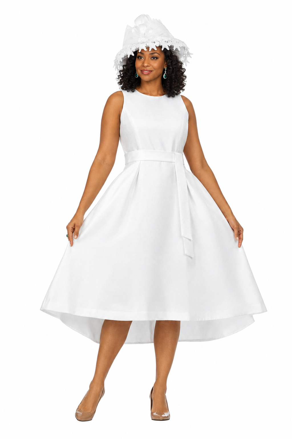 Sleeveless Full Flare Hi-Lo Drs w/ Styling Belt