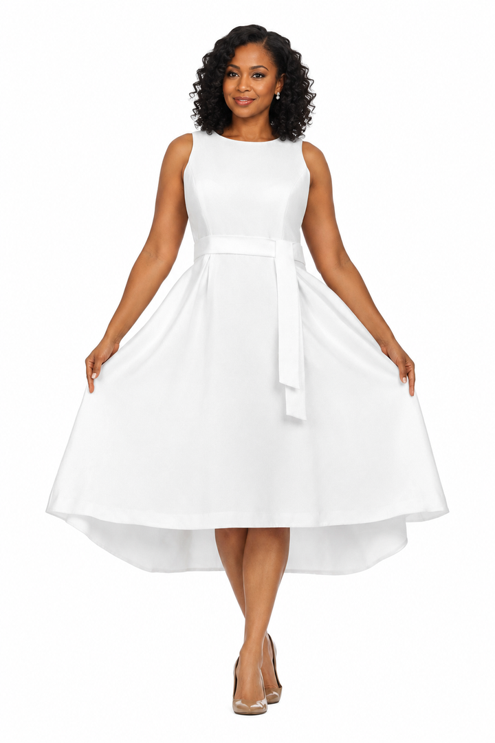 Sleeveless Full Flare Hi-Lo Drs w/ Styling Belt