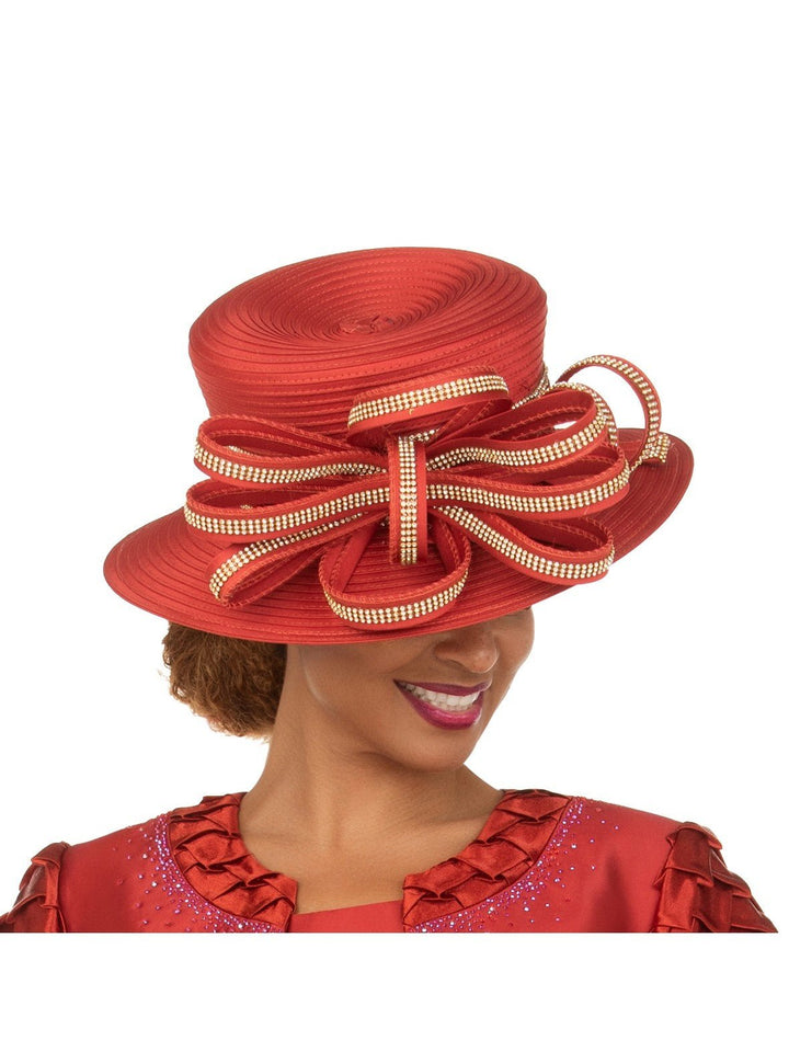 Wide Brim Hat w/ Sculpted Rhinestone Ribbon Loops - Krown Elle