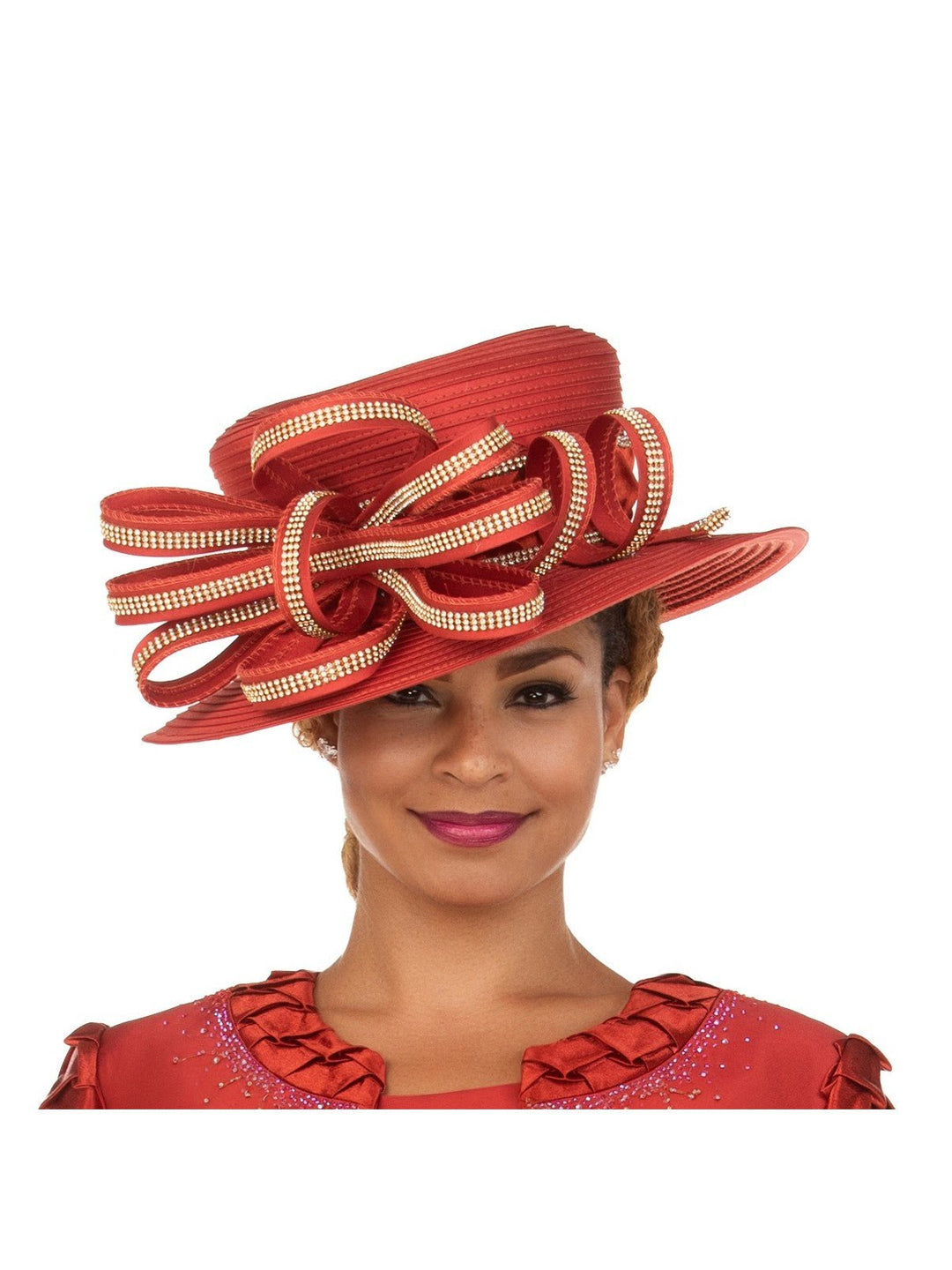Wide Brim Hat w/ Sculpted Rhinestone Ribbon Loops - Krown Elle