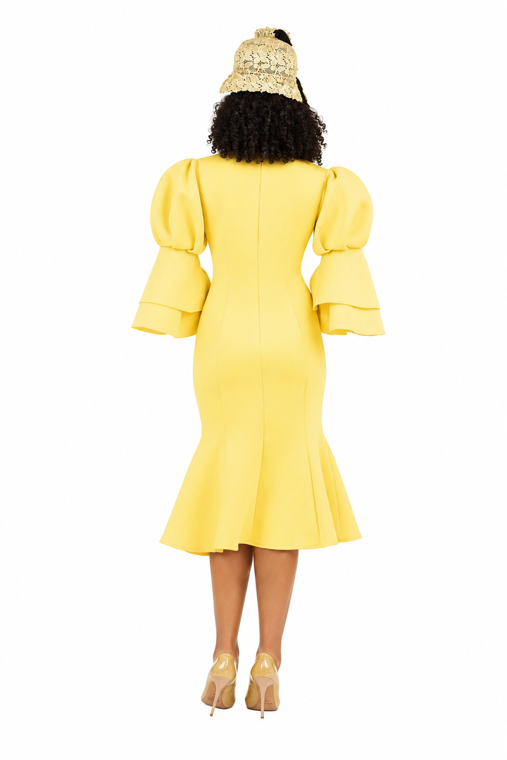 Puff Bell Slv Scuba Dress w/ Mermaid Sweep