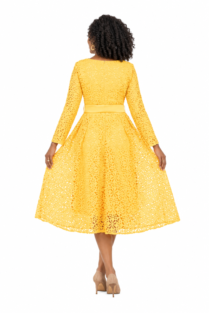 Elegant Bloom Eyelet Lace Fit & Flare Belted Dress