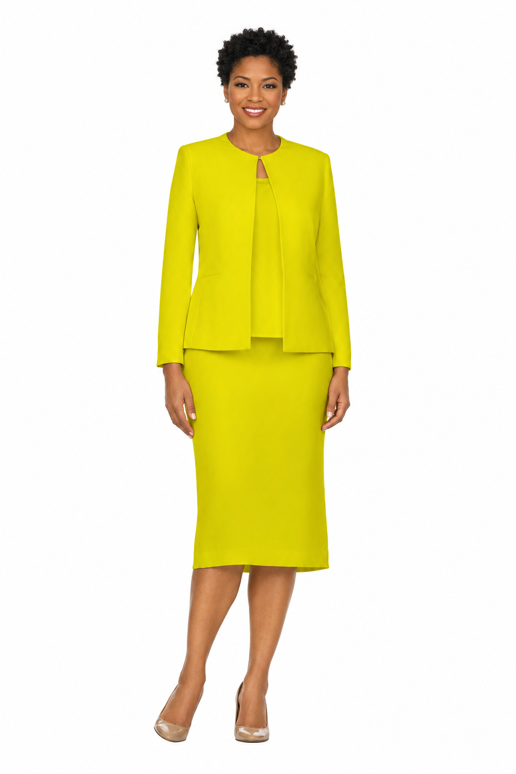3pc Round Neck Clean Lines Skirt Suit - Plus size